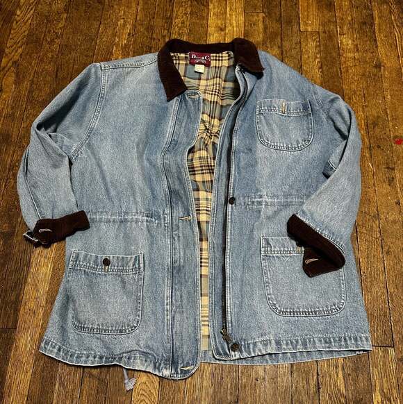 Vintage Denim Field Jacket 3 Pocket Chore Barn Coat Oversize Farm Cottage Large - Picture 1 of 9